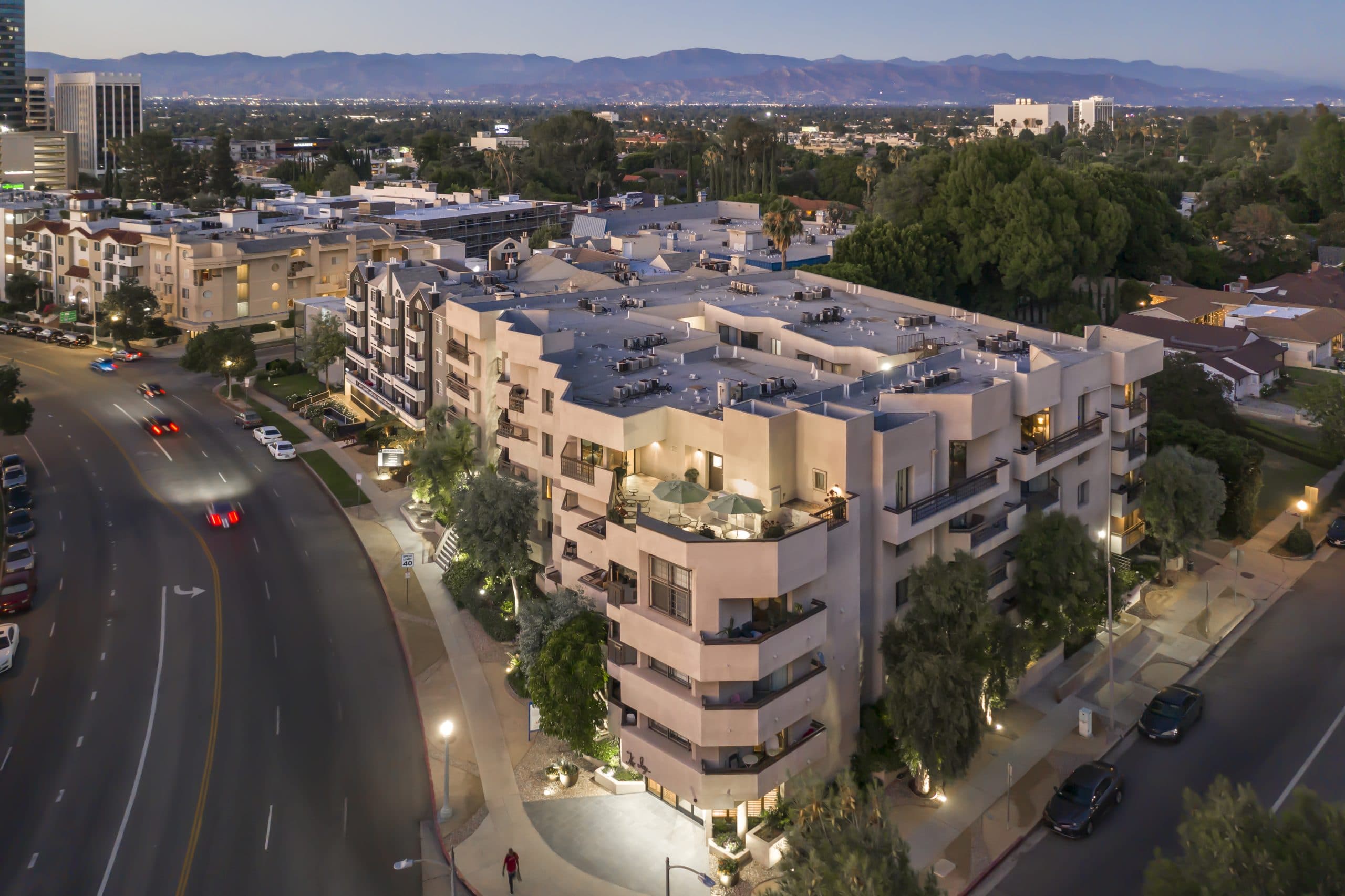 Apartments In Sherman Oaks CA Night Time Aerial View Of Community Cross Streets And Surrounding Area Scaled 